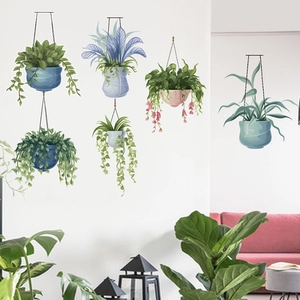 Set of 6 self-adhesive hanging plant wall stickers for home living room decoration