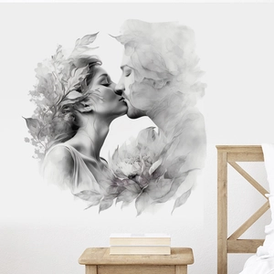 Romantic Kissing Couple Wall Sticker PVC Black White Abstract Floral Self Adhesive Art Decal For Wedding Bedroom Home Decor