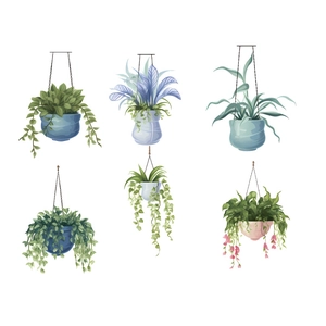 Set of 6 self-adhesive hanging potted plant wall stickers for home office wall decoration