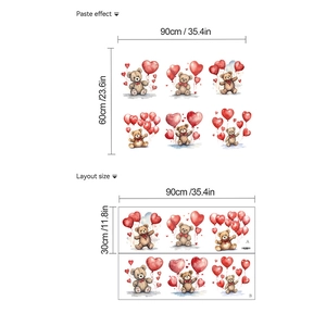 Self-adhesive watercolor bear and heart balloon wall stickers for nursery home decor