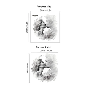 Romantic couple kissing wall sticker with floral design and size dimensions