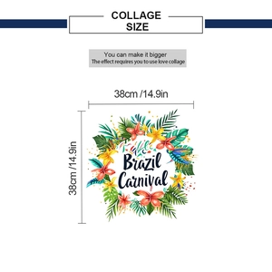 Detail view of tropical Brazil Carnival wall decal with green leaves and flowers, 38cm size