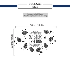 Detailed dimension layout of DIY Easter Greeting wall stickers with eggs and stars