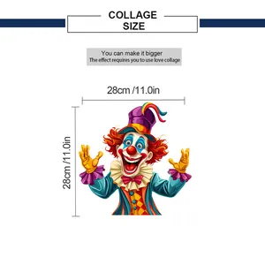 Size chart for colorful circus clown wall sticker measuring 28x28cm for DIY home decor