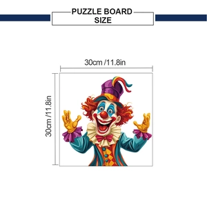 Detailed size chart for circus clown wall sticker puzzle board showing 30x30cm dimensions