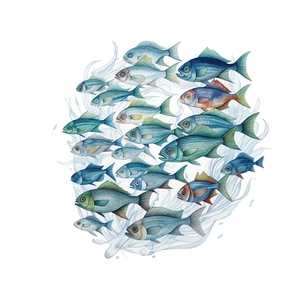 Underwater fish wall stickers for kids rooms with colorful ocean species in a circular pattern