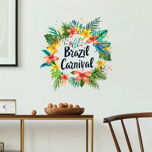 Brazil Carnival wall sticker featuring a vibrant tropical floral wreath and palm leaves