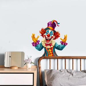 Colorful circus clown wall sticker with purple hat for removable home nursery decor