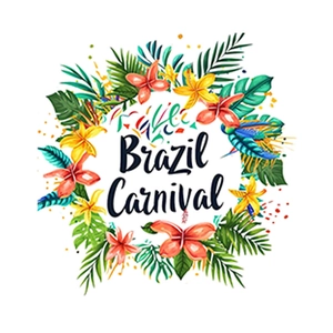 Brazil Carnival wall sticker with tropical flower wreath and palm leaves on white background
