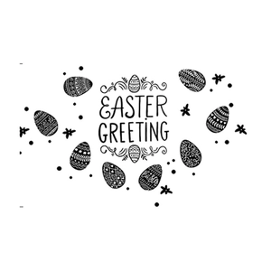 Minimalist Easter Greeting wall sticker featuring patterned eggs and festive lettering