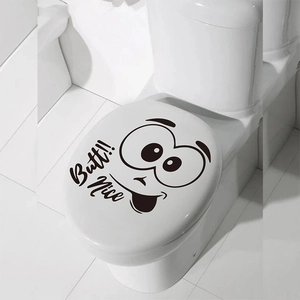 Cute cartoon smiley face toilet lid decal with Nice Butt text for bathroom decoration