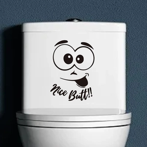 Funny cartoon eyes and smiling face toilet sticker with Nice Butt text decoration