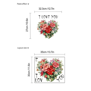 Floral heart wall sticker with I Love You text for bedroom and wedding decor
