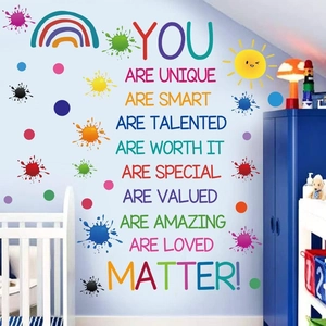 Rainbow paint splash wall decal with inspirational quotes for kids bedroom decor