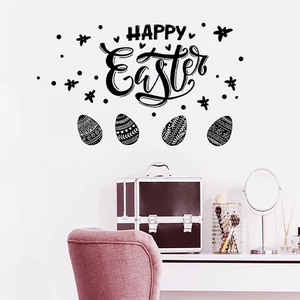 Happy Easter Wall Stickers Removable PVC Self Adhesive Wall Decals With Patterned Eggs For Living Room Bedroom Home Decor