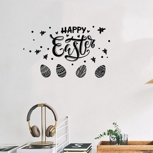 Minimalist Happy Easter wall sticker featuring black eggs and calligraphy for home decor