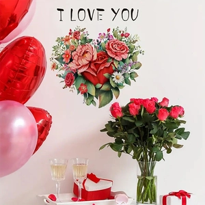Romantic I Love You wall decal with floral heart for wedding and bedroom decoration