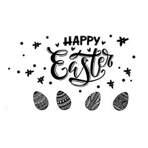 Minimalist black Happy Easter wall sticker featuring decorative eggs in hand-drawn style