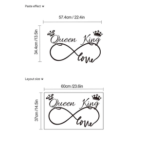 Queen and King heart wall decal with crown and infinity love sign for bedroom decor