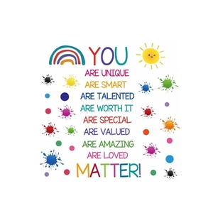 Rainbow paint splash wall stickers with inspirational quotes for kids bedroom decor