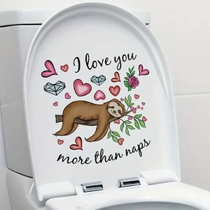 Sticker de Toilette en PVC Paresseux Dessin Animé Avec Phrase I Love You More Than Naps Cœur Diamant Décoratif Mural pour Salle de Bain