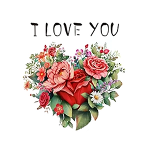 Romantic heart-shaped floral wall decal with red roses and I Love You text for bedroom