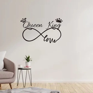 Detail of King and Queen infinity heart wall sticker in a modern living room setting