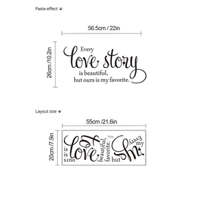 Love Story self-adhesive black wall sticker quote for living room bedroom decoration