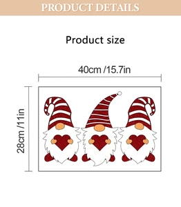 Detail showing dimensions of three cartoon gnomes with red hearts on a wall sticker
