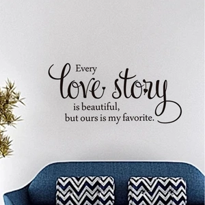 Every Love Story is Beautiful quote wall decal in black vinyl for home living room decor