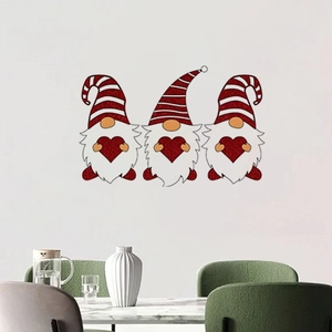 Three Nordic gnomes with red heart patterns on self-adhesive wall stickers for home decor