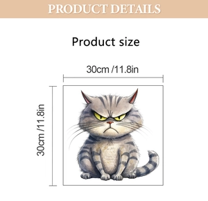 Detailed size specifications for the angry grey striped cat bathroom toilet wall sticker