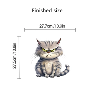 Detailed dimension guide showing the finished size of the angry gray cat toilet sticker
