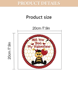 Detail view of a 20cm Valentine cartoon bee sticker with product size dimensions