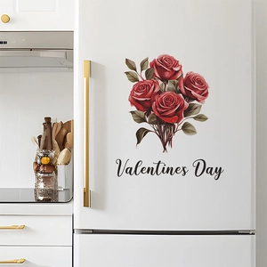 Adesivo da Parete Mazzo di Rose Rosse PVC Decalcomania Rimovibile per Frigorifero San Valentino Romantico Soggiorno Casa Decorazione