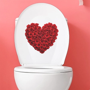 Adesivo per WC a Forma di Cuore con Rose Rosse Autoadesivo Impermeabile PVC Decalcomania da Parete per Bagno Casa Arredamento