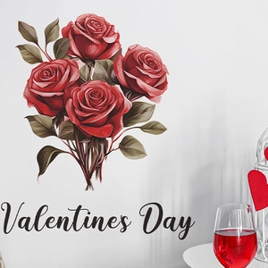 Adesivo murale romantico con bouquet di rose rosse e decorazione per frigorifero