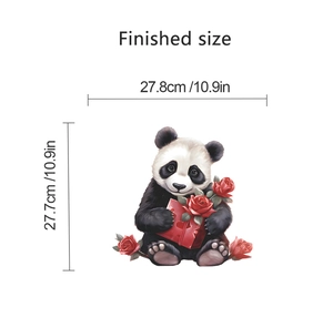 Finished size dimensions for cute panda bathroom wall sticker with roses and heart