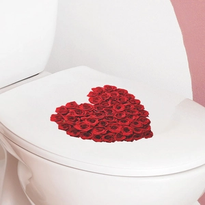 Adesivo per coperchio WC autoadesivo con motivo floreale a cuore di rose rosse