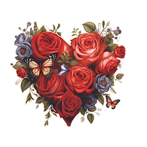 Self-adhesive red rose heart wall decal with butterflies for home decoration