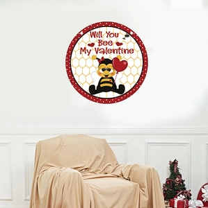 Detail of round wall sticker with cartoon bee and Will You Bee My Valentine text