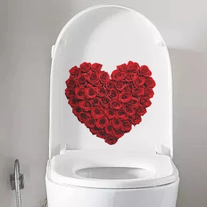 Adesivo a forma di cuore con rose rosse per coperchio del water e pareti di casa