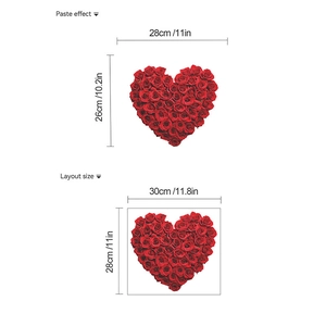 Adesivo murale a forma di cuore con rose rosse con dimensioni dell'effetto e del layout