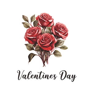 Adesivo murale con bouquet di rose rosse e scritte artistiche per San Valentino