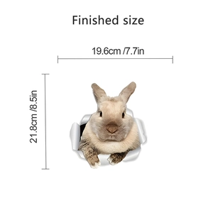 Détail du sticker mural lapin 3D montrant la taille finie de 19,6 cm sur 21,8 cm