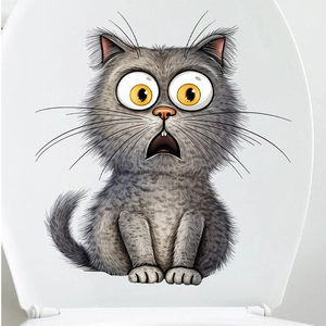 Funny Shocked Cat Toilet Sticker Removable PVC Decorative Wall Decal For Bathroom Home Decor Modern Cute Animal Sticker