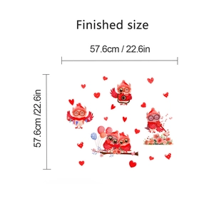 Dimensioni dell'adesivo murale gufo cartone animato con cuori 57,6cm x 57,6cm