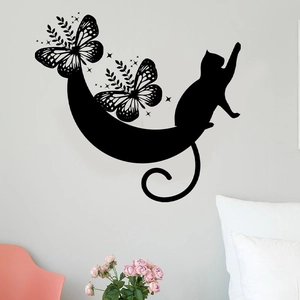 Modern Minimalist Black Cat Moon Butterfly Wall Sticker Silhouette PVC Self Adhesive Home Decor For Living Room Bedroom