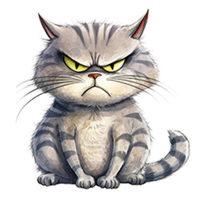 Angry grey tabby cat sticker for toilet decoration with realistic fur and yellow eyes