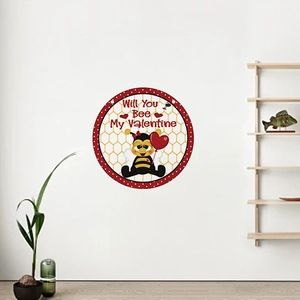 Cartoon bee Valentine's wall sticker with heart balloon and red polka dot border